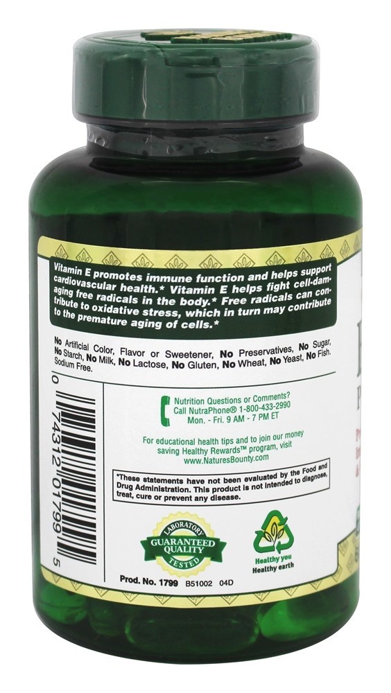 Vitamina E 1000 UI - 60 Softgels Nature's Bounty - Imagem 3