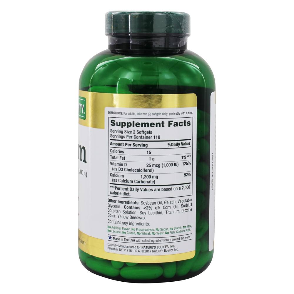 Cálcio Líquido 1,200 mg. Com vitamina D3 1,000 UI - 220 Softgels Nature's Bounty - Imagem 2