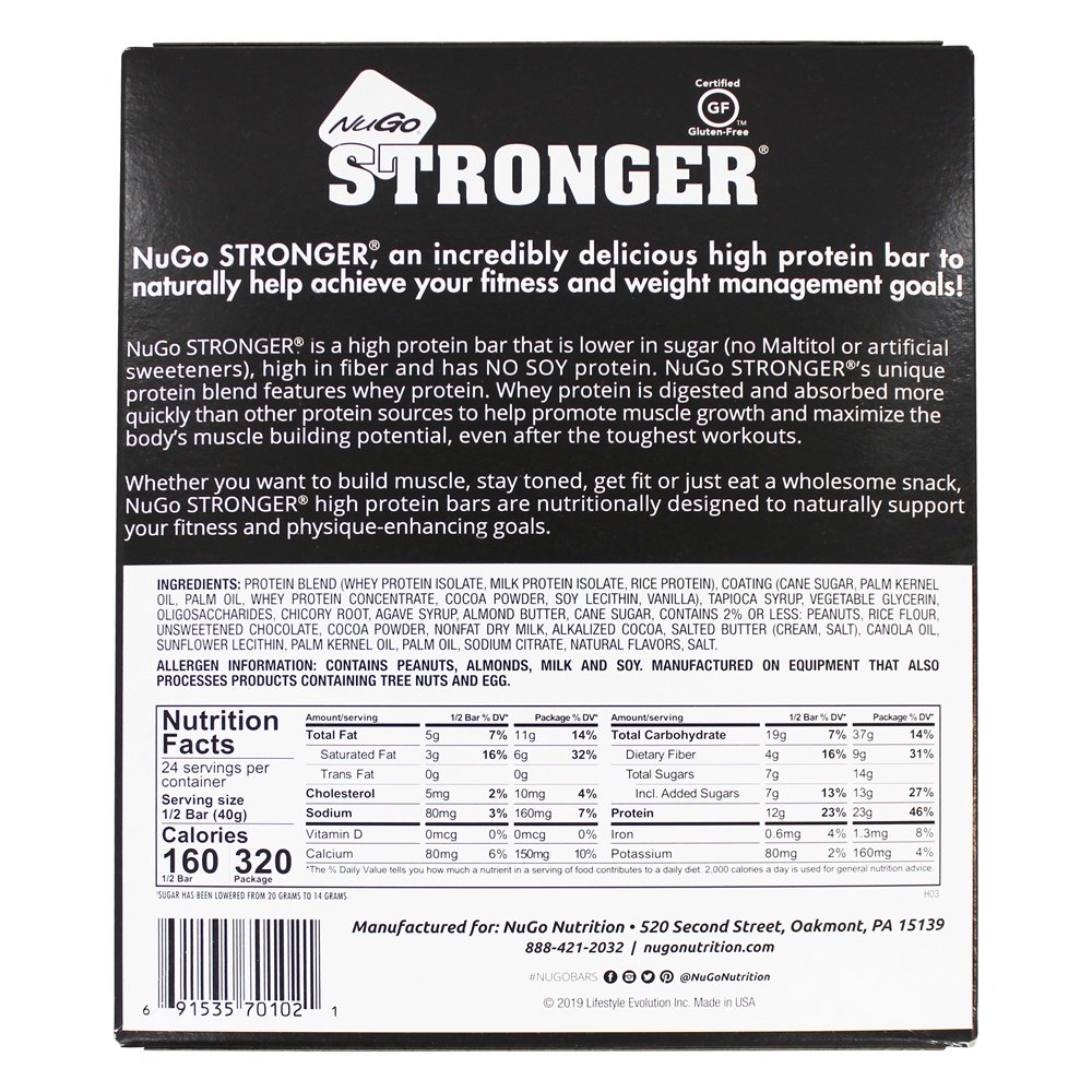 Barra de proteína de soro de leite mais forte Caixa Chocolate Caramelo - 12 Barras NuGo Nutrition - Imagem 2