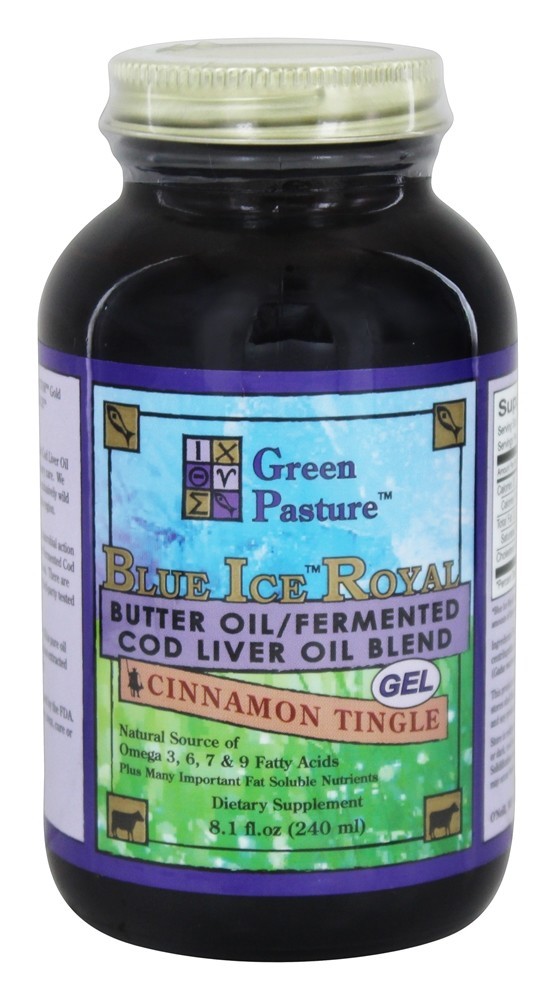 O óleo de manteiga real do gelo azul / mistura fermentada do canela da mistura do óleo de fígado de bacalhau Tingle - 8.1 oz. Green Pasture Products