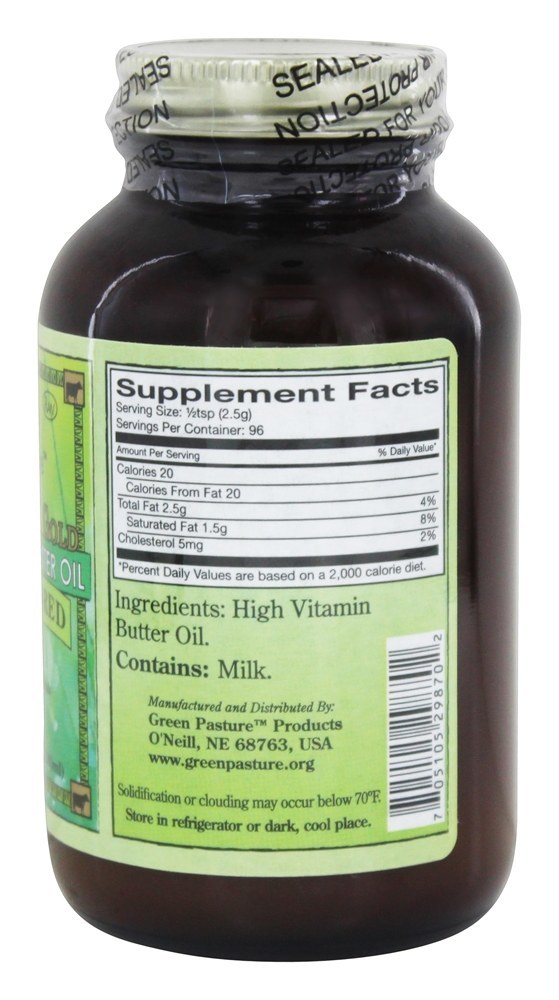 X-Factor Gold Óleo de Manteiga Vitamínico Sem Sabor - 8.1 fl. oz. Green Pasture Products - Imagem 2
