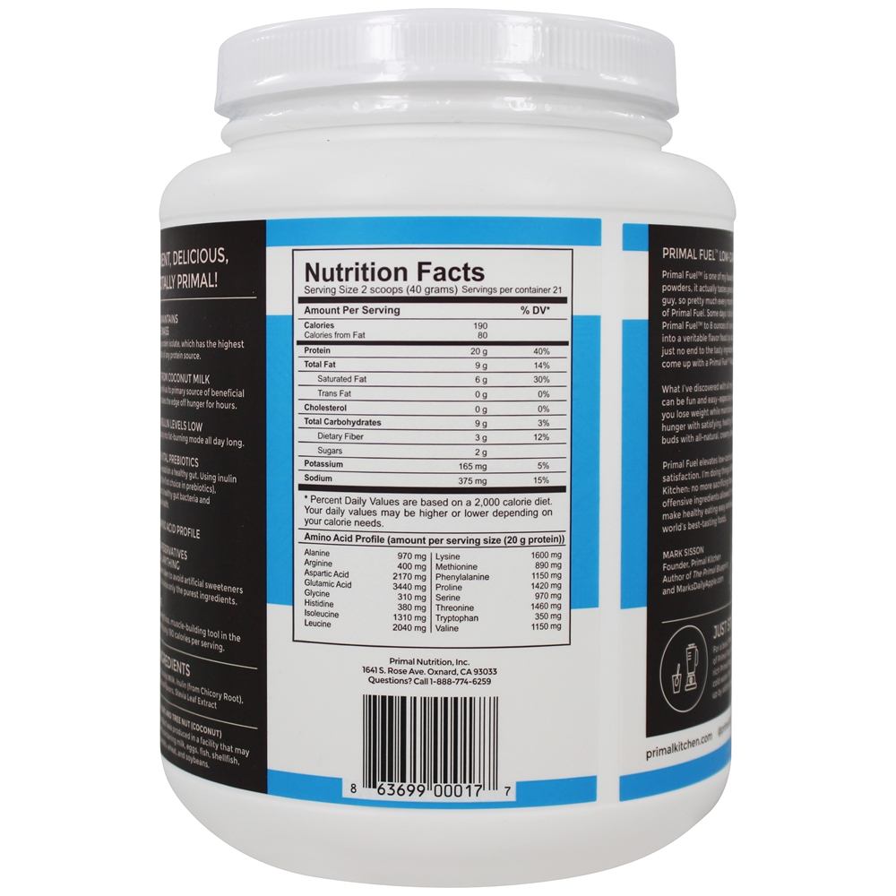 Primal Fuel Whey Protein Bebida Mix Vanilla Coco - 1.85 lbs. Primal Kitchen - Imagem 3