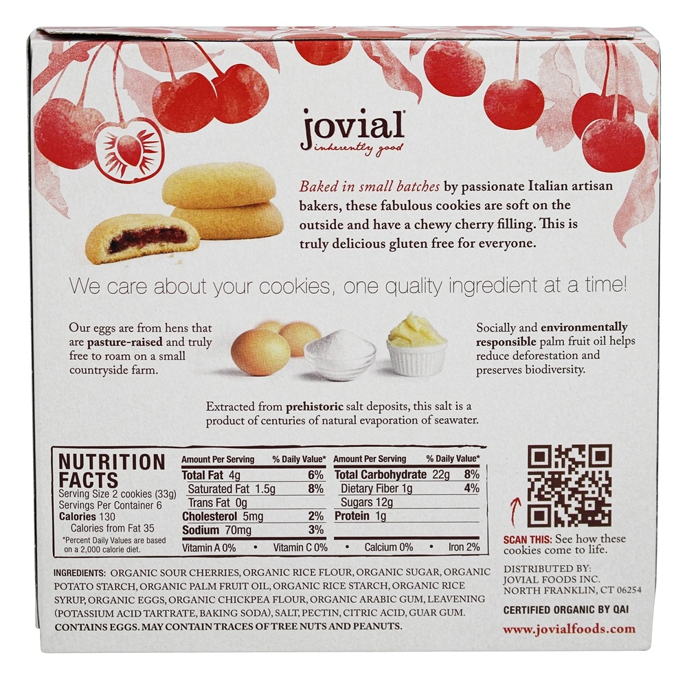 Orgânico Bolinhos Azedo Cereja Preenchida - 7 oz. Jovial Foods - Imagem 2