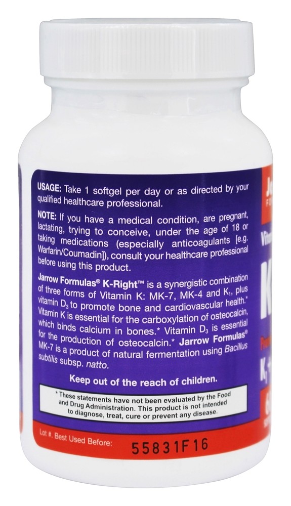 K-Right Complexo de Vitamina K - 60 Softgels Jarrow Formulas - Imagem 3