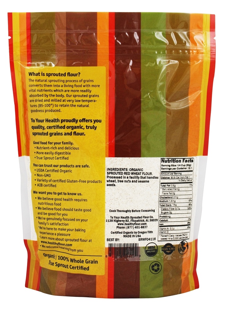 Farinha de trigo vermelha germinada orgânica - 16 oz. To Your Health - Imagem 2