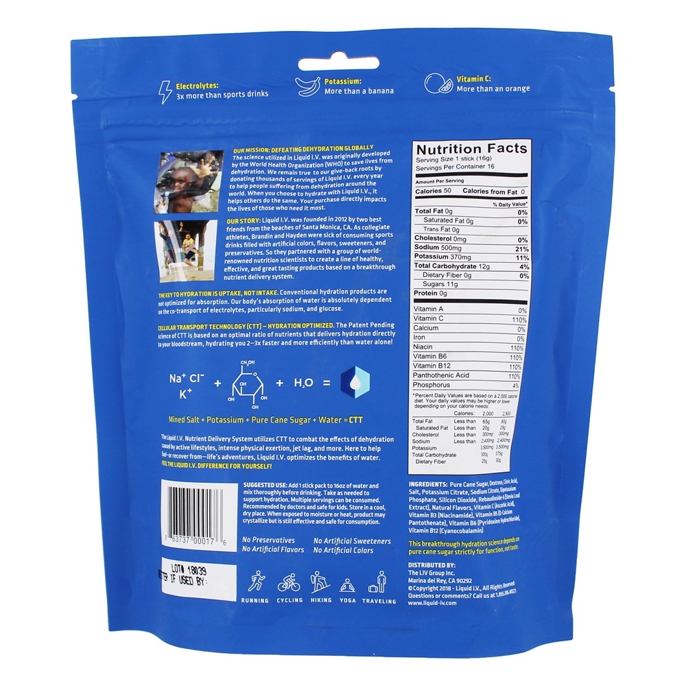 Mistura de eletrólito Multiplicador de hidratação Vara de mistura de limão - 16 Pacotes (s) Liquid I.V. - Imagem 2