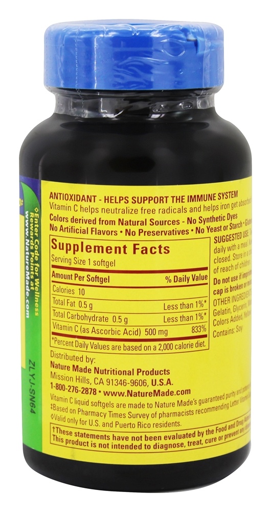 Vitamina C 500 mg. - 60 Softgels líquidos Nature Made - Imagem 2