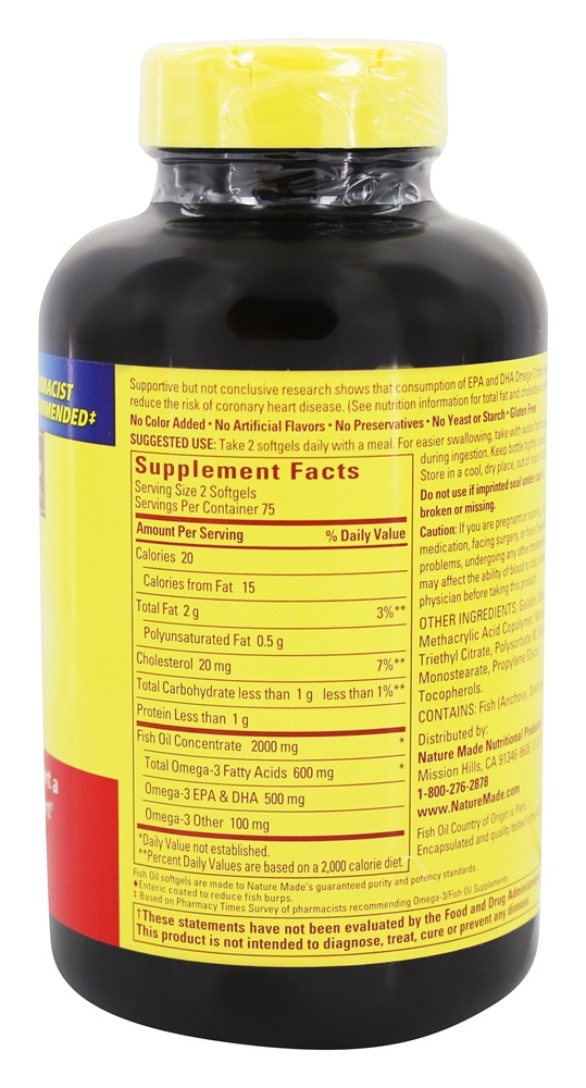 Óleo de Peixe Sem Arrotos 1000 mg. - 150 Softgels líquidos Nature Made - Imagem 2