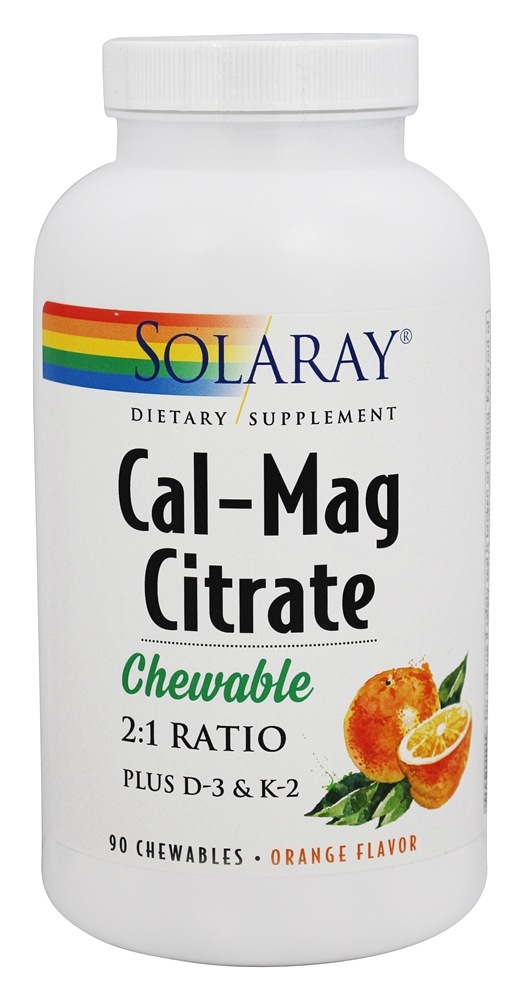 Citrato Cal-Mag 2 : 1 Ratio Laranja - 90 Mastigáveis Solaray