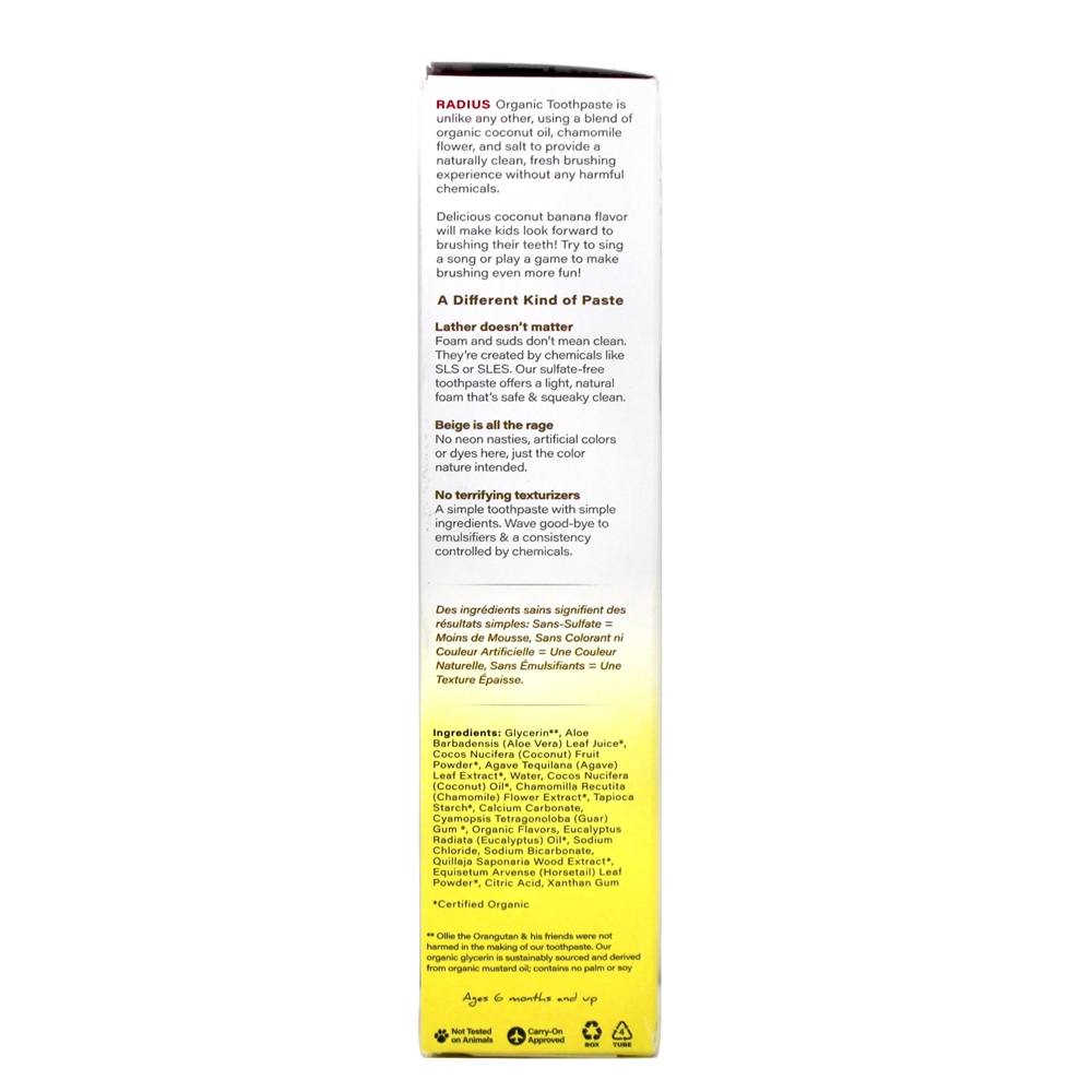 Toothpaste orgânico do óleo de coco para crianças Banana do coco - 3 oz. Radius - Imagem 3