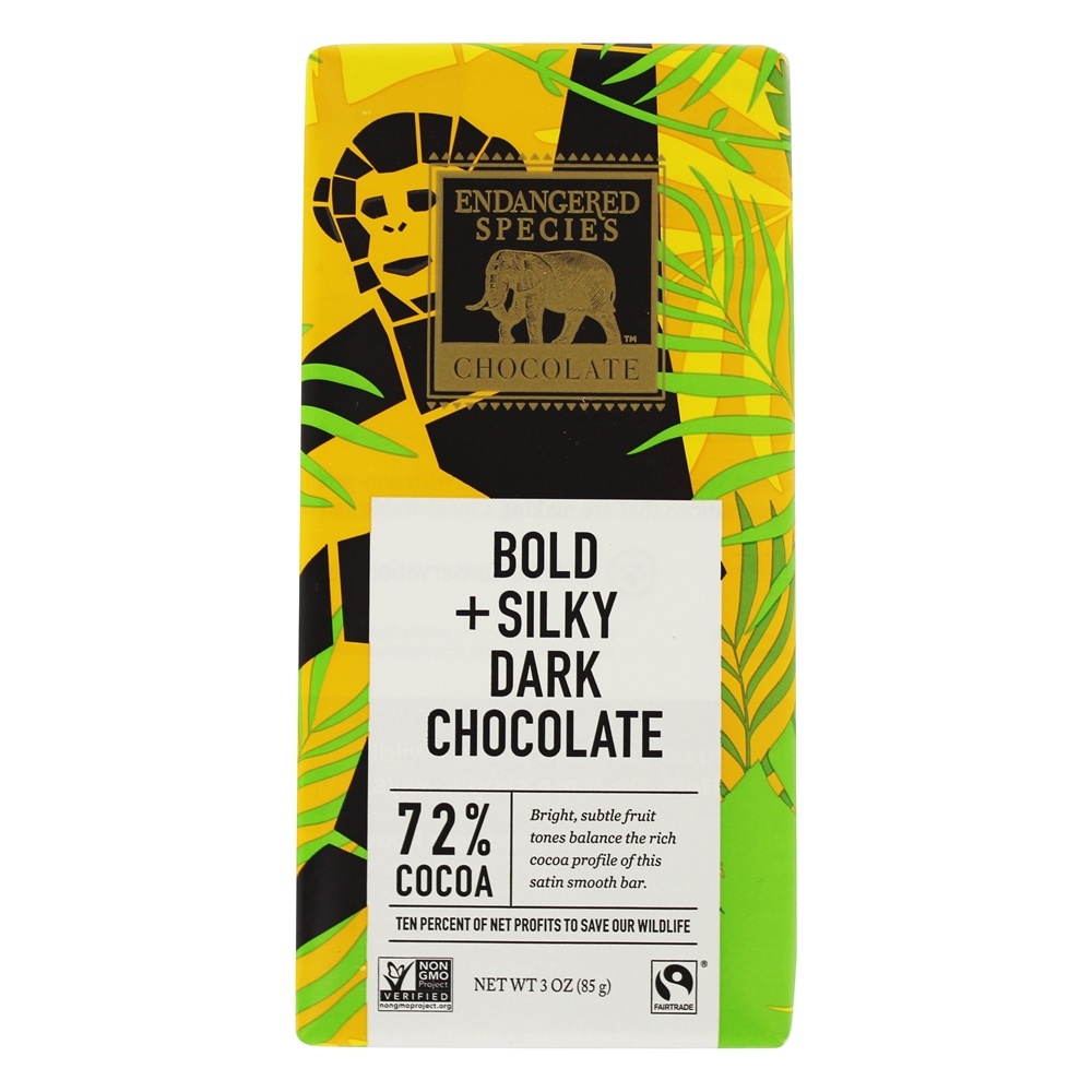Caixa de barras de chocolate escuro 72 % de cacau arrojado e sedoso - 12 Barras Endangered Species - Imagem 2