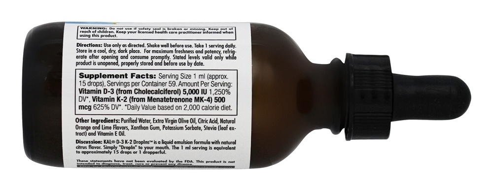 Vitamina D3 K2 Dropins Citrus - 2 fl. oz. Kal - Imagem 2