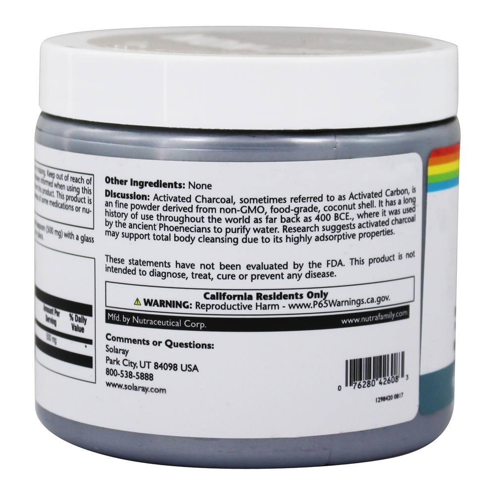 Pó de Carvão Ativado de Coco 600 mg. - 2.65 oz. Solaray - Imagem 3