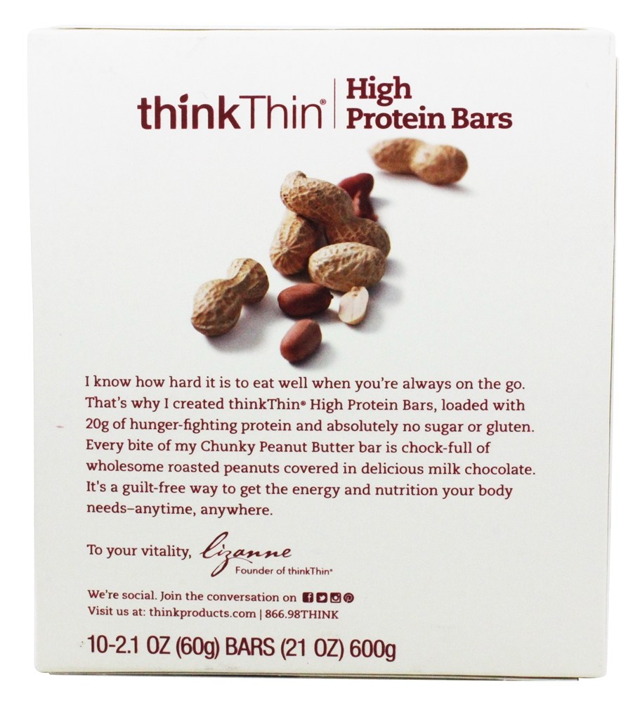 thinkthin Proteína Barras Caixa Chunky Amendoim Manteiga - 10 Barras Think Products - Imagem 3