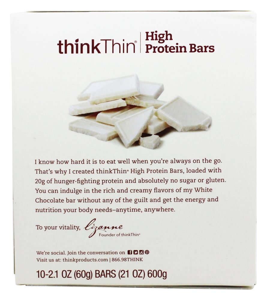 thinkthin Proteína Barras Caixa Branco Chocolate - 10 Barras Think Products - Imagem 3