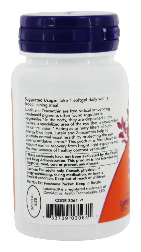 Luteína e Zeaxantina - 60 Softgels NOW Foods - Imagem 3