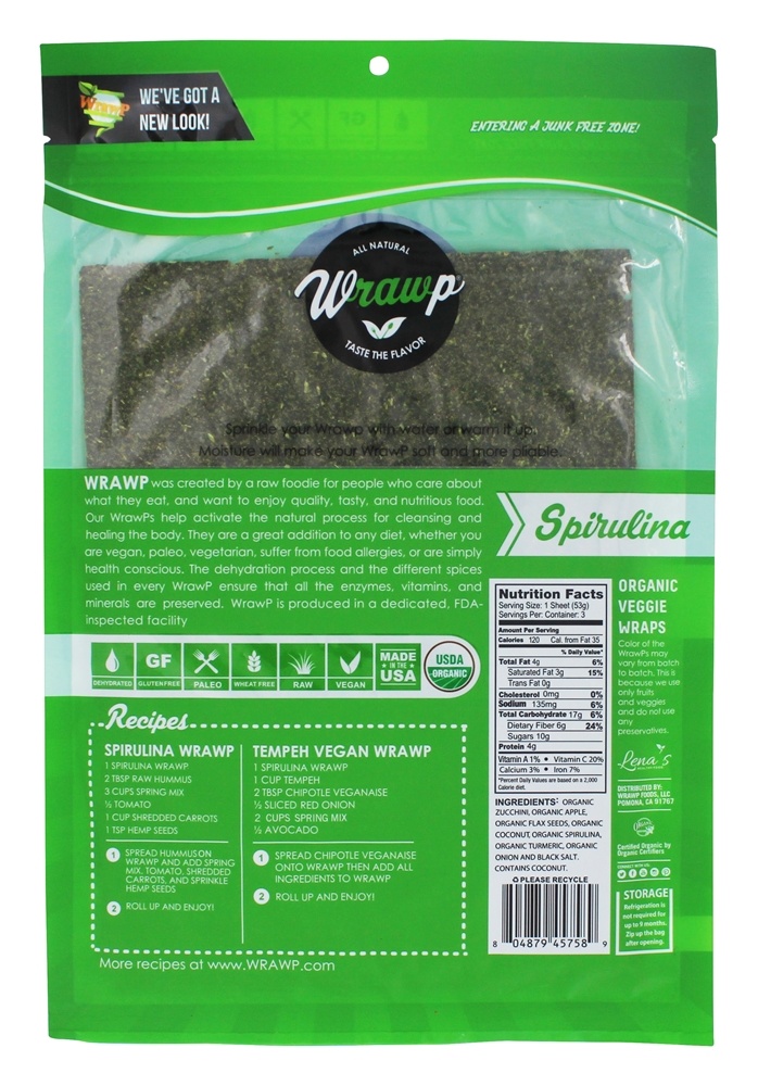 Vegetariano Orgânico Envolve Spirulina - 3 Planilha (s) Wrawp - Imagem 2