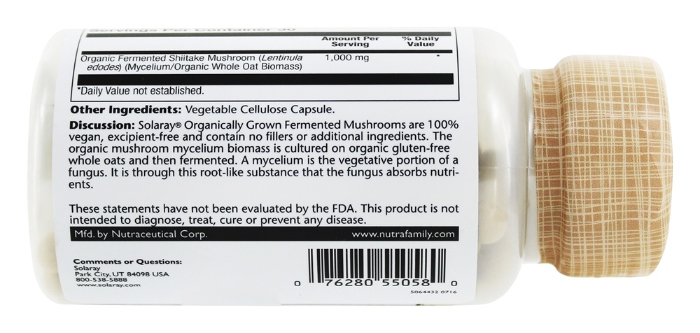 Cogumelo Shiitake fermentado orgânico Grown 500 mg. - 60 Cápsula (s) vegetal (s) Solaray - Imagem 3