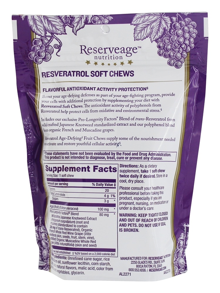 Resveratrol mastiga Bordeaux Berry - 30 mastigação suave Reserveage Nutrition - Imagem 2