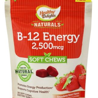 Energia B-12 Sem Glúten Sabor Morango 2500 mcg. - 30 mastigação suave Healthy Delights