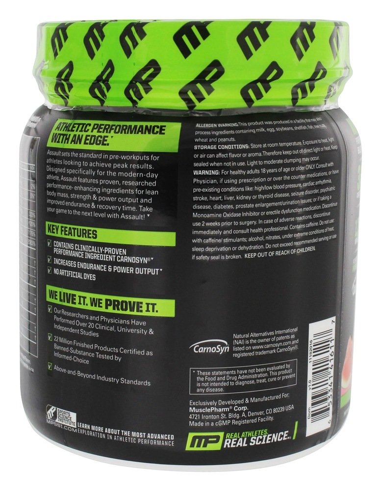 Assault Energia + Força Sabor Melancia - 12.17 oz. Muscle Pharm - Imagem 3