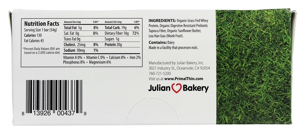 Primalthin Proteína Bar Doce Creme - 12 Barras Julian Bakery - Imagem 2