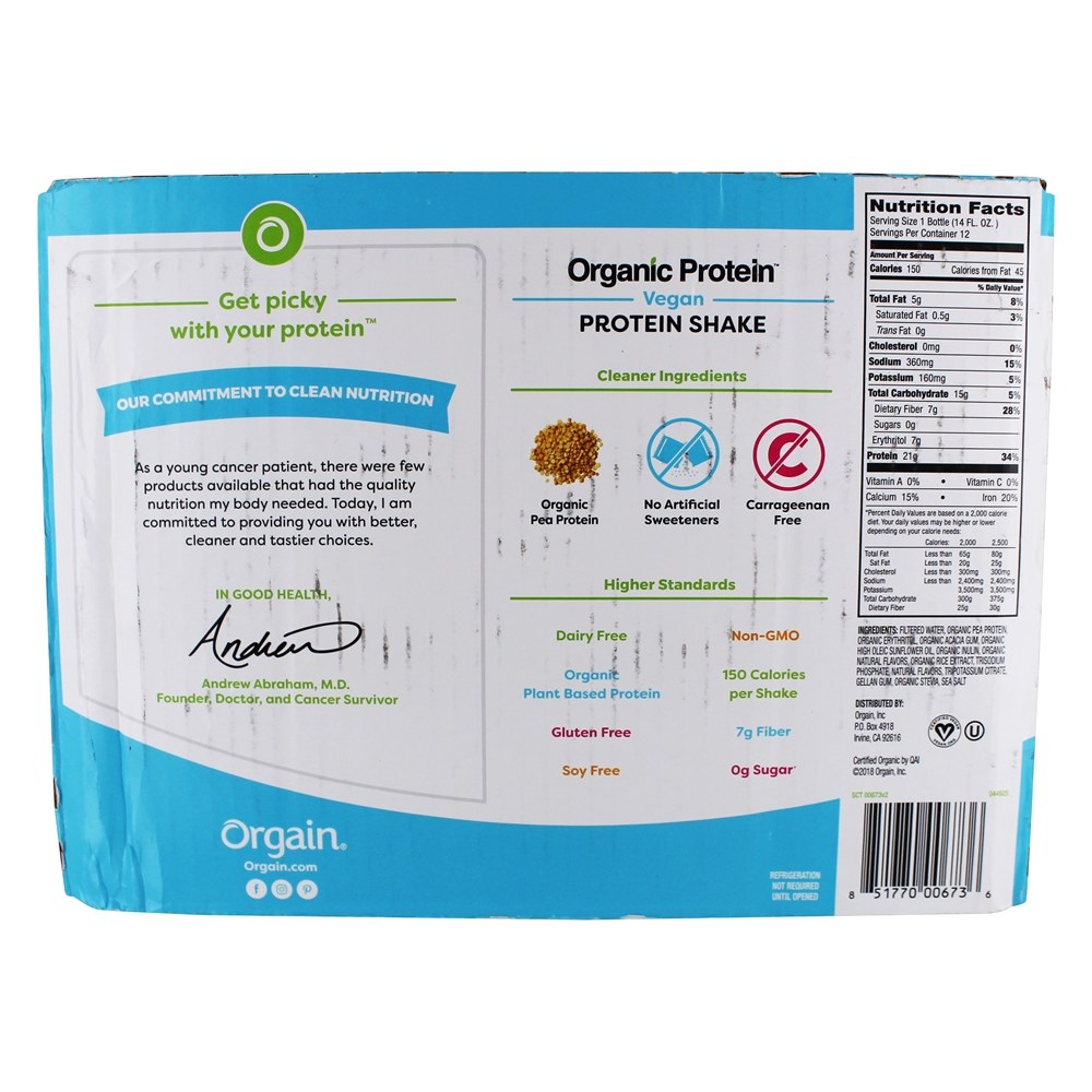 Proteína Orgânica Vegan Protein Shake Vanilla Bean - 12 Frasco (s) Orgain - Imagem 3
