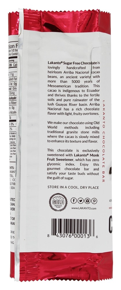 Monkfruit Adoçado Original De Barra De Chocolate - 3 oz. Lakanto - Imagem 3