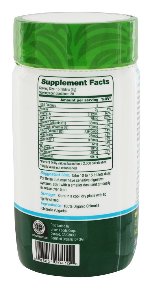 Chlorella Orgânica 200 mg. - 300 Tablets Green Foods - Imagem 2