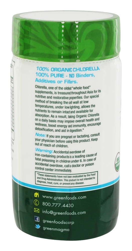 Chlorella Orgânica 200 mg. - 300 Tablets Green Foods - Imagem 3