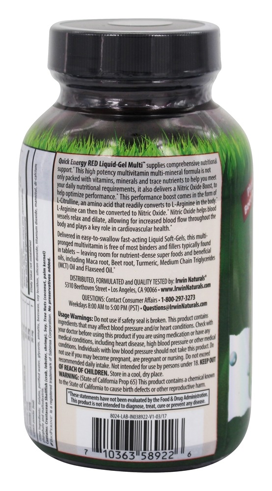Energia Rápida RED Multivitamínico Gel-Líquido - 72 Softgels líquidos Irwin Naturals - Imagem 4