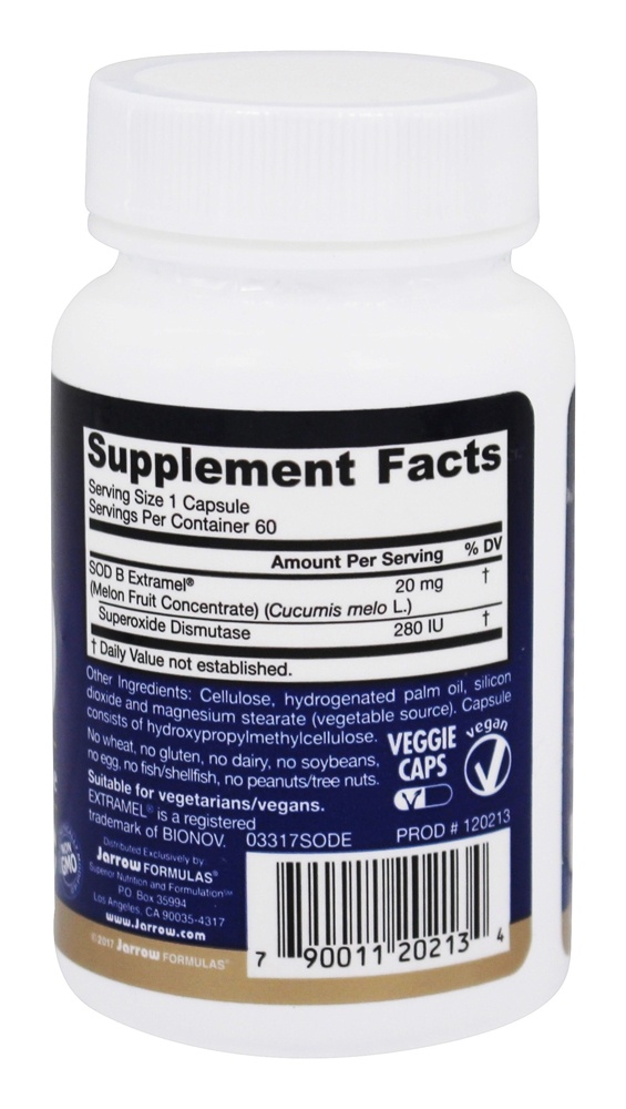 SOD Enzima Antioxidante Superóxido Dismutase 20 mg. - 60 Cápsula (s) vegetal (s) Jarrow Formulas - Imagem 2