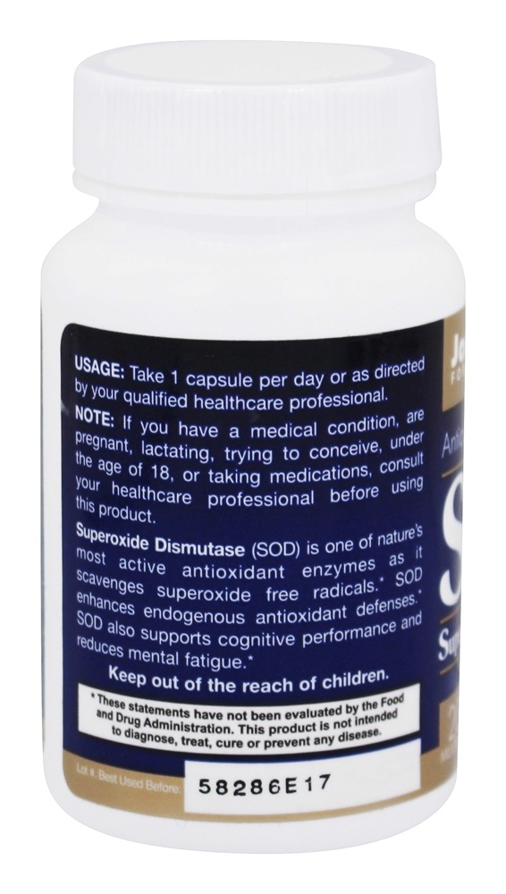 SOD Enzima Antioxidante Superóxido Dismutase 20 mg. - 60 Cápsula (s) vegetal (s) Jarrow Formulas - Imagem 3