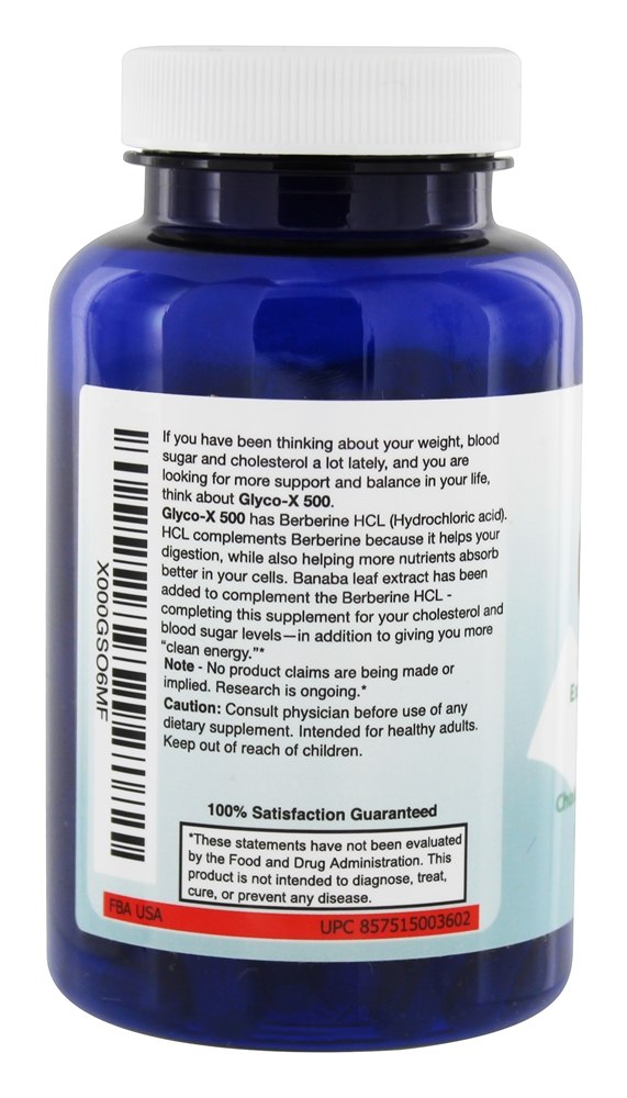 Glyco-X 500 com Berberina HCL de Potência Extra 500 mg. - Cápsulas vegetarianas 120 Good State - Imagem 3