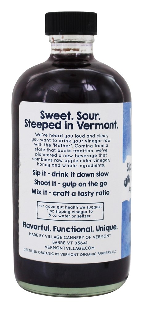 Vinagre de maçã com sêmola de maçã orgânica com mirtilos de mãe e mel - 8 fl. oz. Vermont Village - Imagem 3