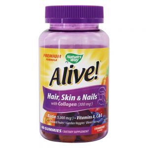 Alive! Cabelo, Pele & Unhas com Colágeno Fórmula Exclusiva Sabor Morango - 60 Gummies Nature's Way