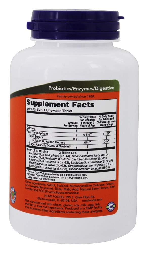 Berrydophilu Crianças Gastrointestinal Apoiar Probiotic 2 Bilhões de UFC - 120 comprimidos mastigáveis NOW Foods - Imagem 2