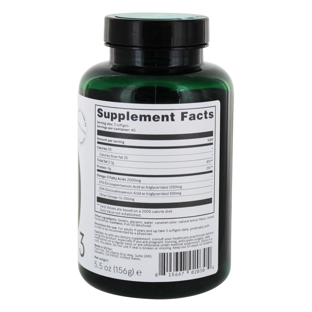O3 Ultra Pure Omega - 3 Óleo de peixe 2000 mg. - 120 Softgels Puori - Imagem 2