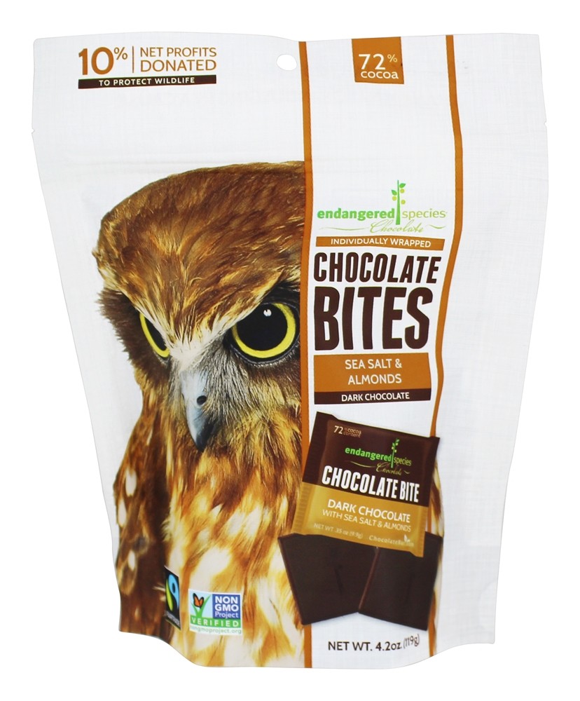 Pedaços de Chocolate Negro Sal Marinho e Amêndoas - 12 Pacote (s) Endangered Species - Imagem 2