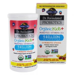Dr. Formulado Probióticos Orgânicos para Crianças com Vitaminas C & D Banana Estável com Banana 5 Bilhões de UFC - 30 Mastigáveis Garden of Life