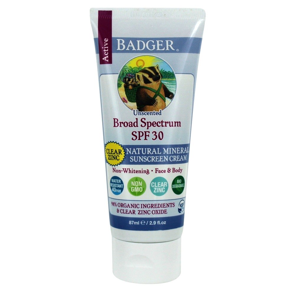 Ativo Limpar Zinco Protetor solar Creme Unscented 30 SPF - 2.9 fl. oz. Badger