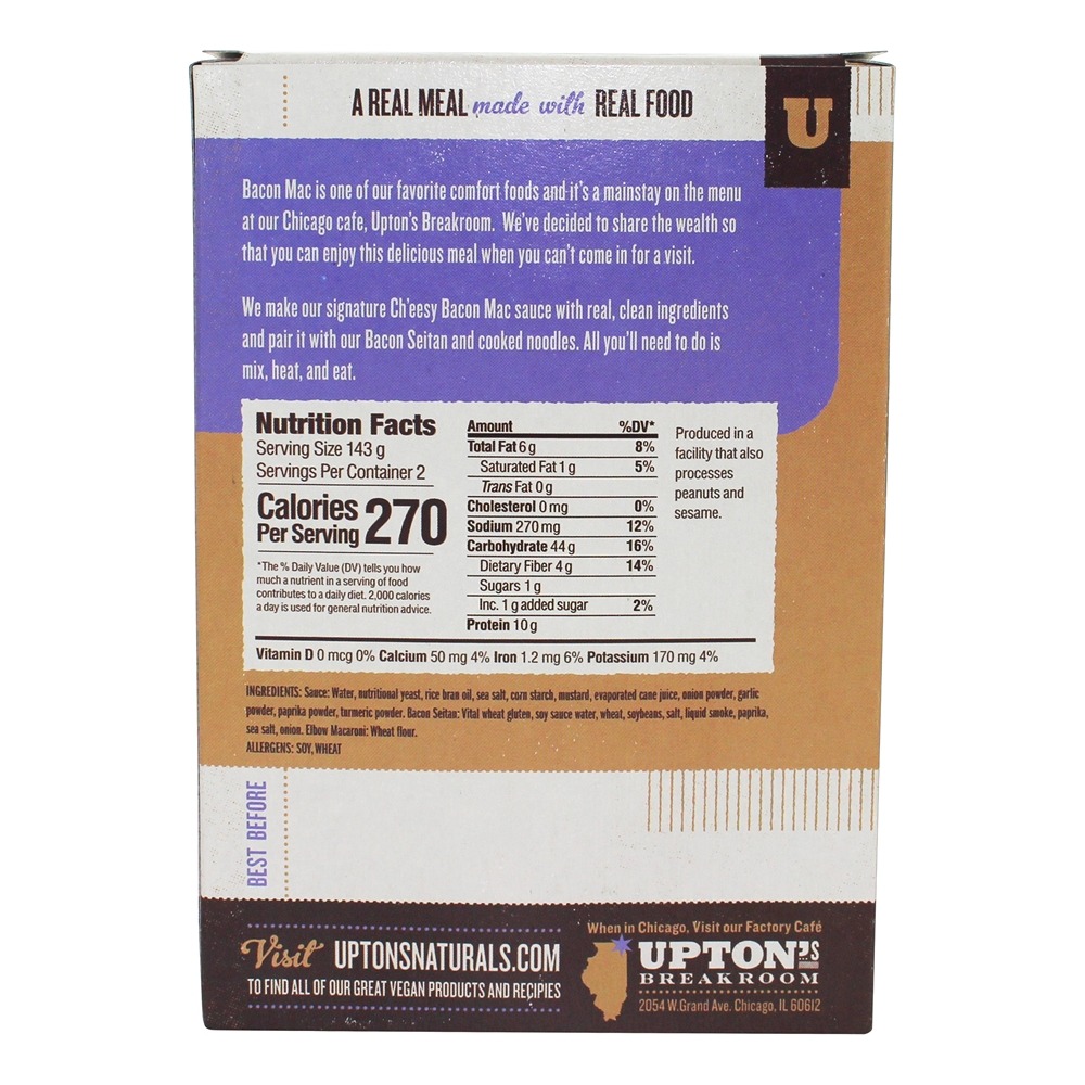 Ch'eesy Mac 100 % Bacon Vegano - 10.05 oz. Upton's Naturals - Imagem 2