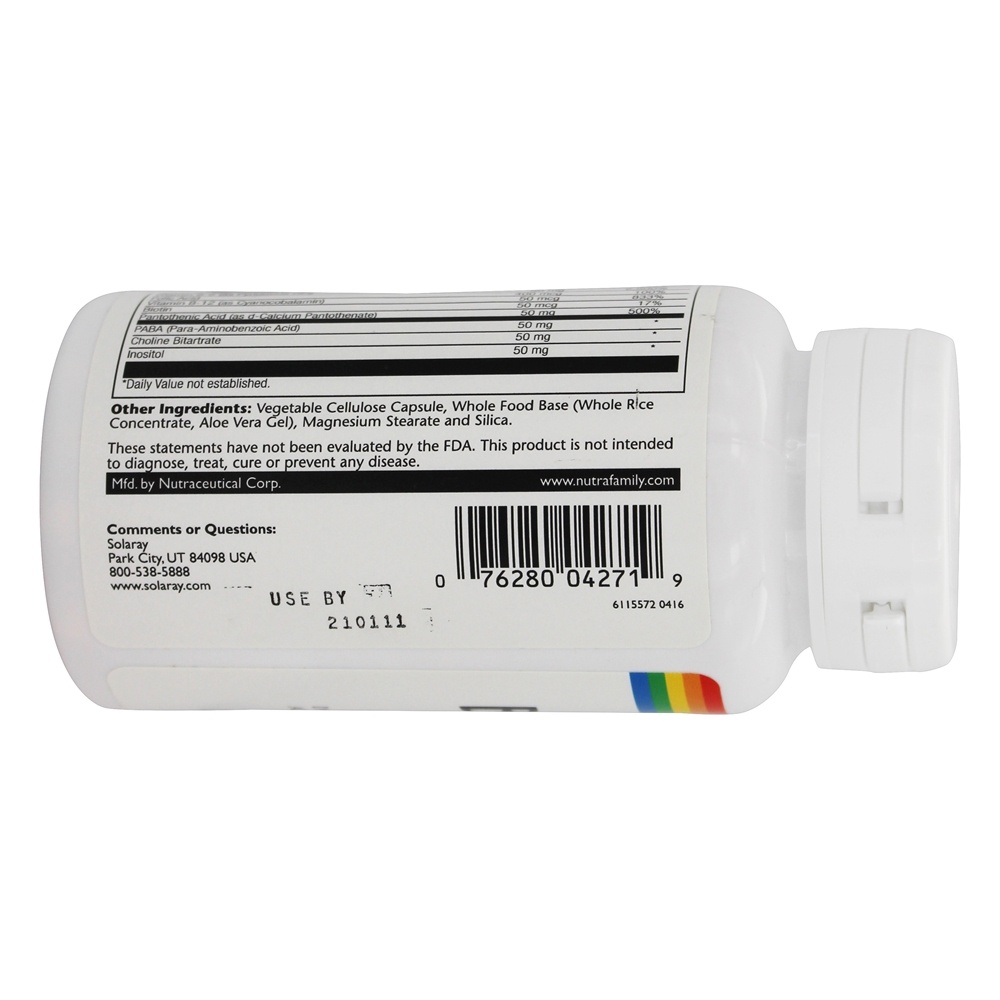 Complexo de vitamina B 50 mg. - 100 Cápsula (s) vegetal (s) Solaray - Imagem 4
