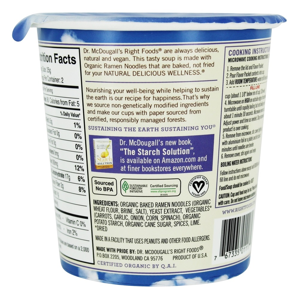 Vegan Ramen Sopa Frango - 1.8 oz. Dr. McDougall's - Imagem 2