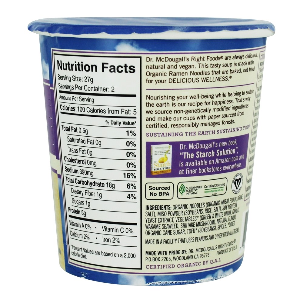 Vegan Ramen Macarrão Sopa Miso - 1.9 oz. Dr. McDougall's - Imagem 2
