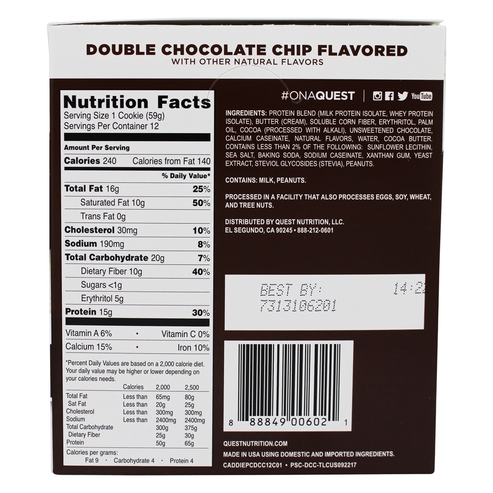 Caixa de biscoito de proteína dupla de chocolate - 12 Cookies Quest Nutrition - Imagem 2