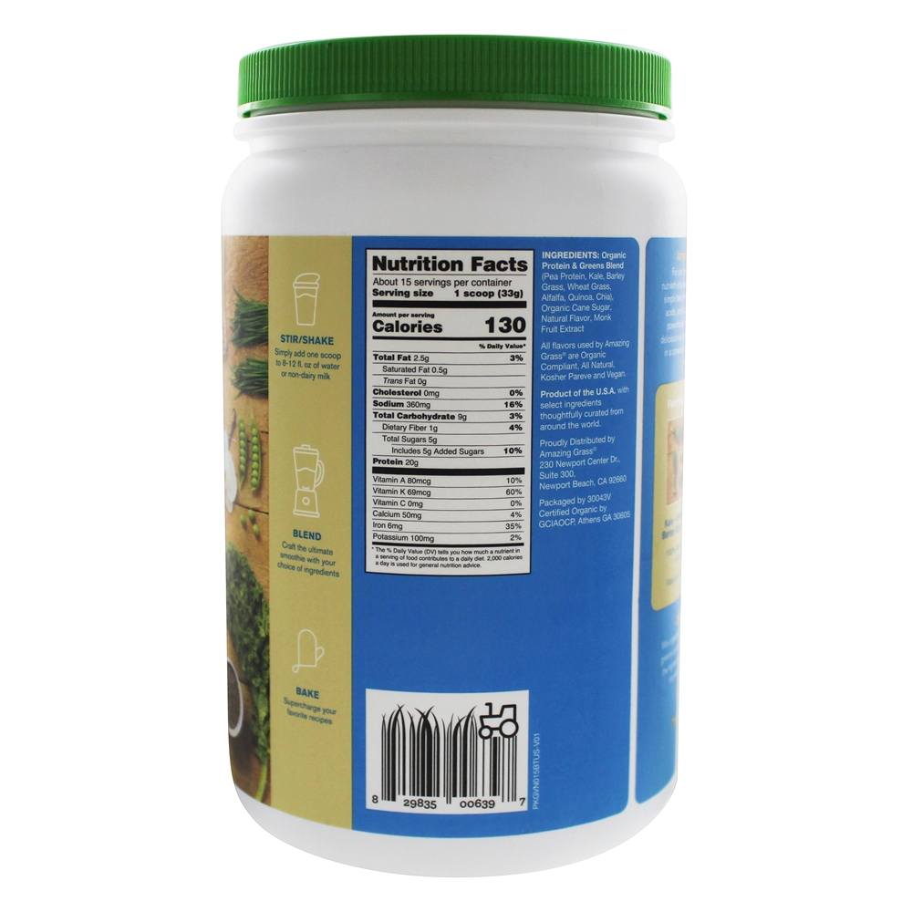 Orgânico Proteína & Couve Pó Simplesmente Baunilha - 17.5 oz. Amazing Grass - Imagem 2