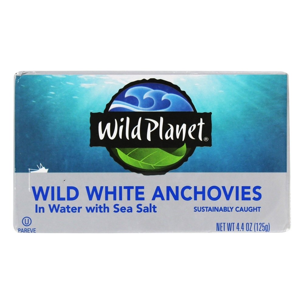 Anchovas brancas selvagens na água com sal do mar - 4.4 oz. Wild Planet
