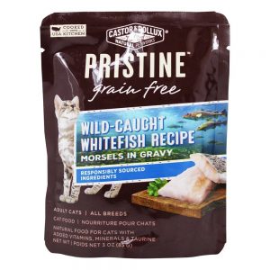 Pedaços de comida de gato molhado grátis grão puro na receita de peixe branco de molho - 3 oz. Castor & Pollux