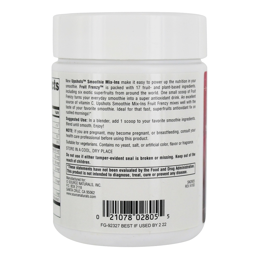 Upshots Fruto Frenesi Batido Misturar-Ins Pó - 3.7 oz. Source Naturals - Imagem 3